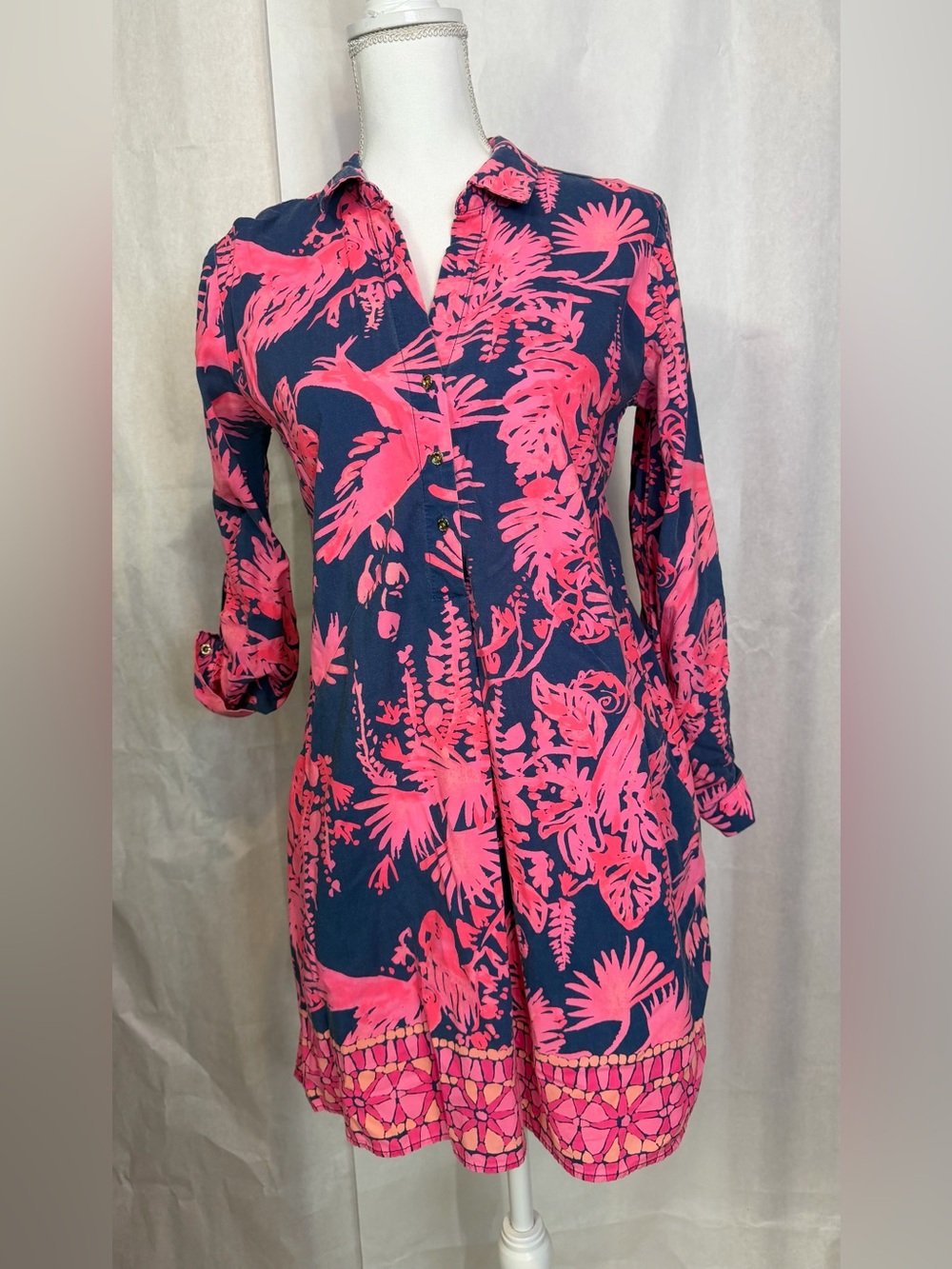 Lilly Pulitzer Navy Tunic Dress with Hot Pink Tropical Print